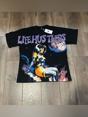 Life Hustlers  Black Graphic Space Tee
